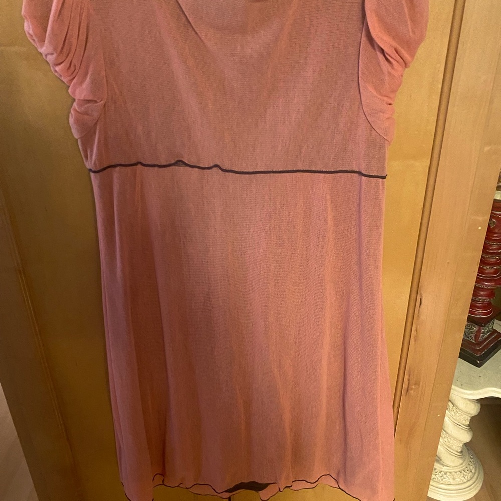 Dress orange corral color in size large baby doll style with brown trimmed